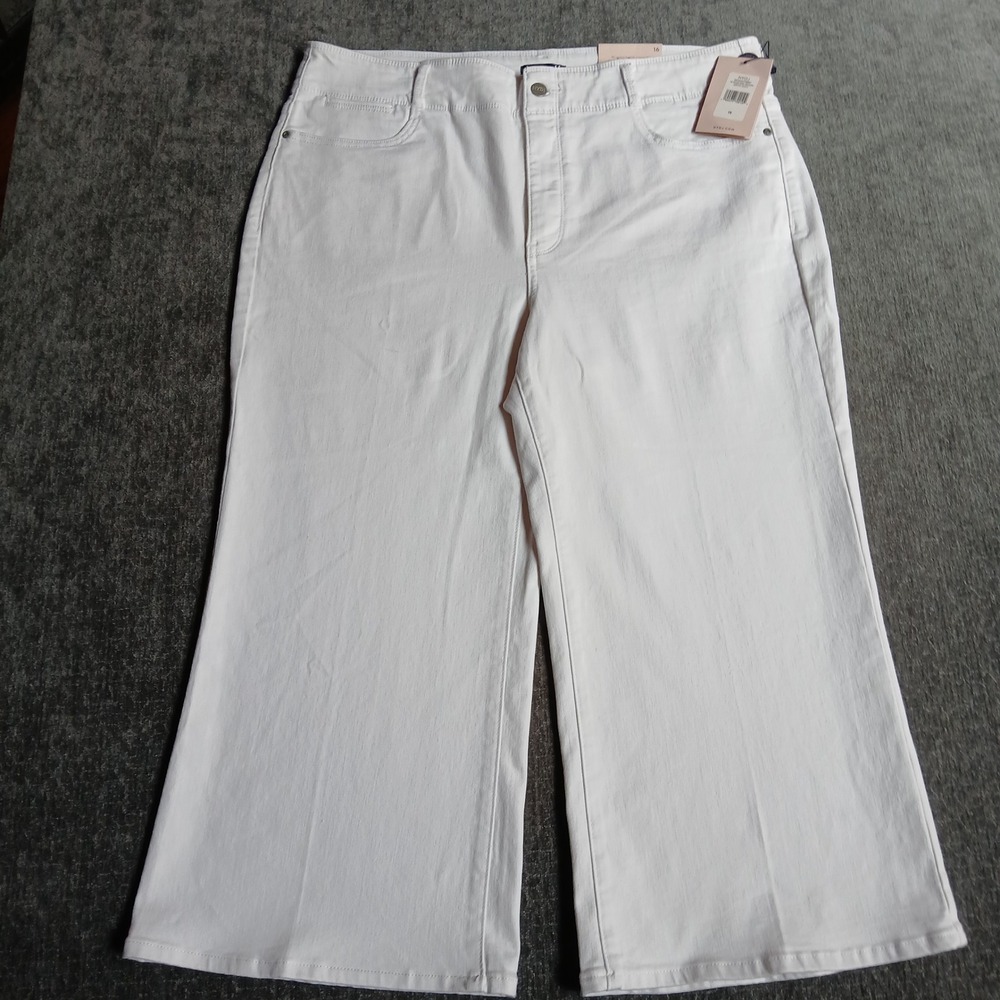 NYDJ HR Major Wide Leg Capri Denim Jeans Optic White Lift Tuck 16